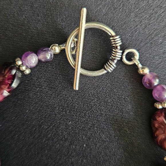 Hand Crafted Carved Amethyst Fluorite Necklace and Bracelet Ensemble - Picture 10 of 12